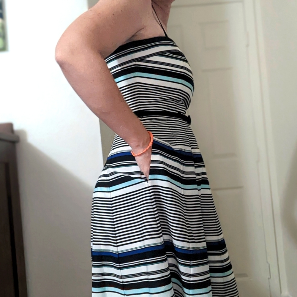 Black and white striped cocktail dress